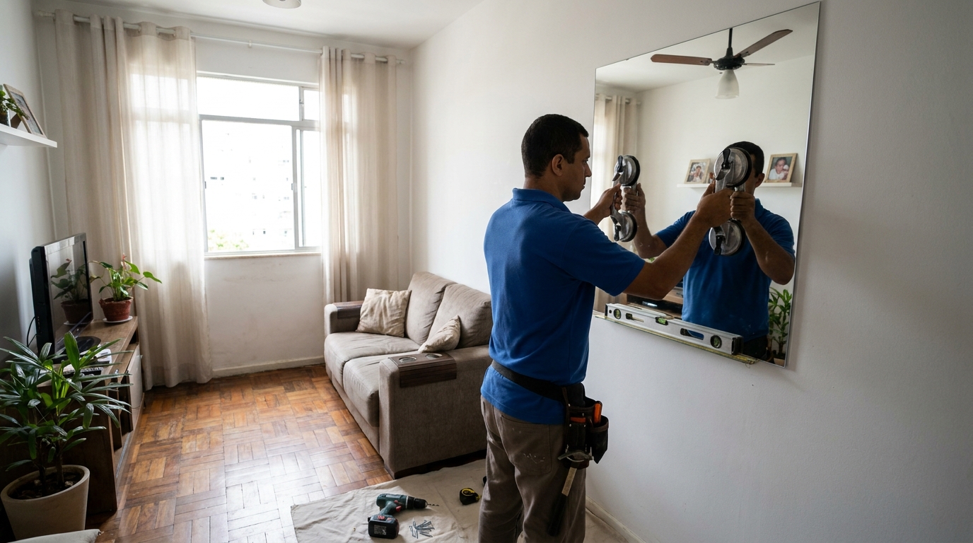 Instalação de espelho grande em parede em Maceió-AL